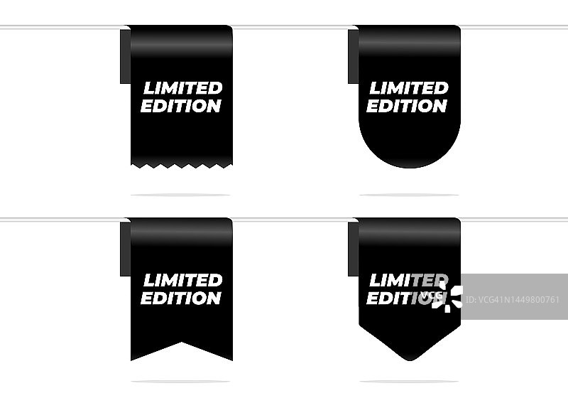 白色背景上的限量版黑色丝带标签图片素材