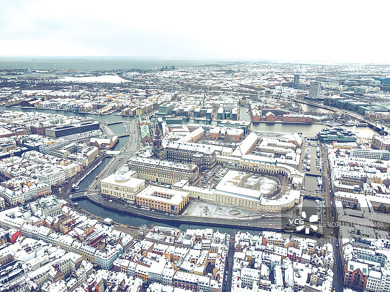 哥本哈根城市风光：冬季的北门、大教堂和克里斯蒂安堡宫图片素材