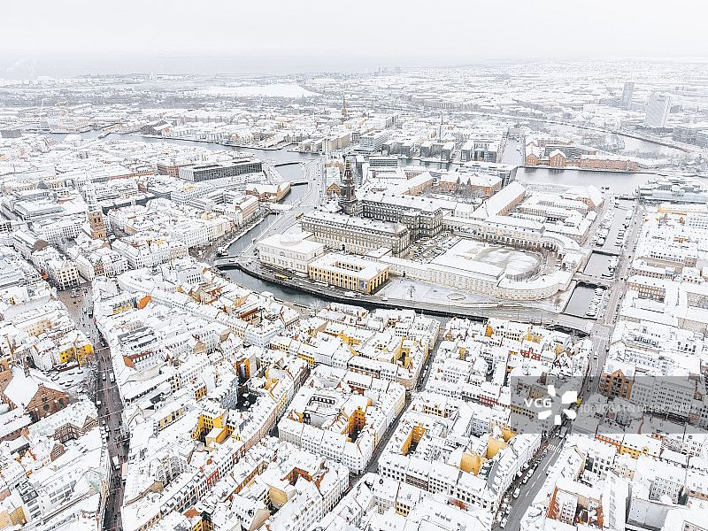 哥本哈根城市风光：冬季的北门、大教堂和克里斯蒂安堡宫图片素材