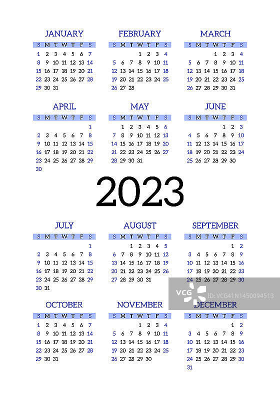 2023年日历设计：英文竖版日历模板图片素材