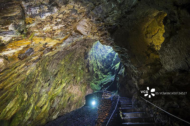 葡萄牙亚速尔群岛特塞拉岛卡尔旺藻洞自然保护区图片素材