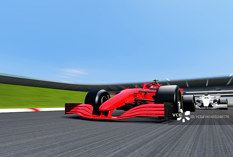 在赛道上领先的红色赛车图片素材