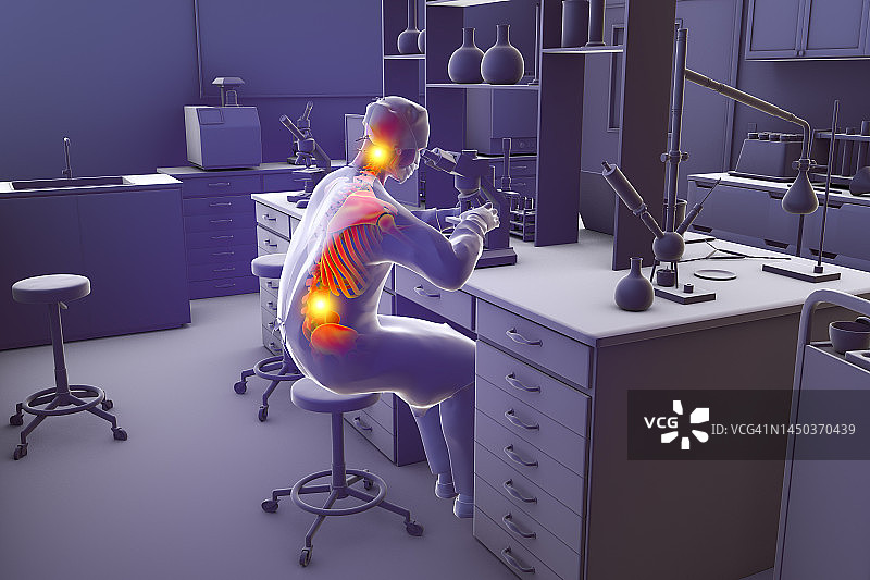 实验室工作人员的肌肉骨骼疾病插图图片素材