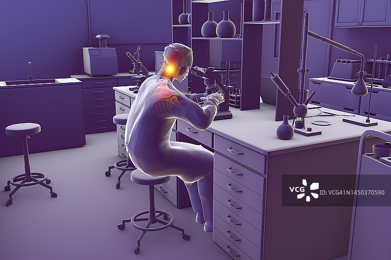 实验室工作人员的肌肉骨骼疾病插图图片素材