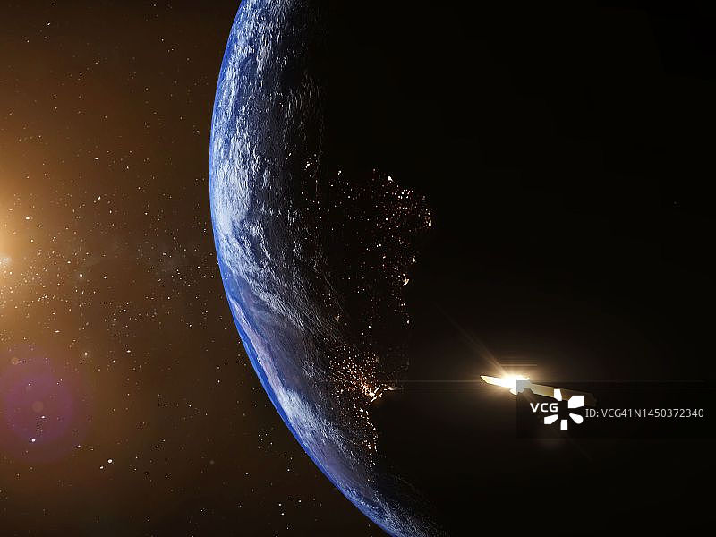环绕地球运行的卫星插图图片素材