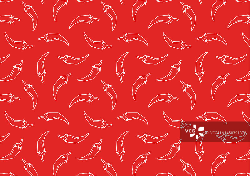 辣椒涂鸦图案壁纸。红色背景上的辣椒图案。图片素材