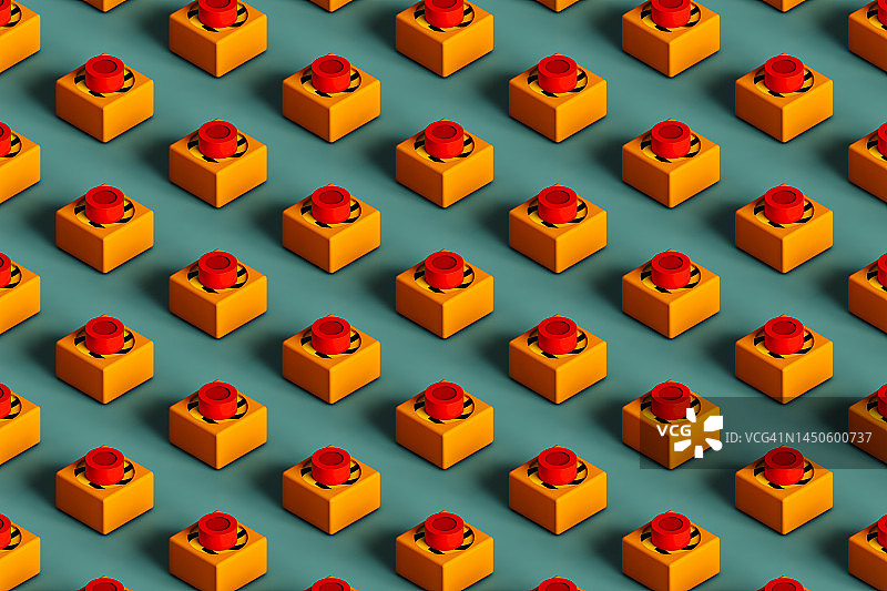 绿色背景上平铺的按钮行3D图案图片素材