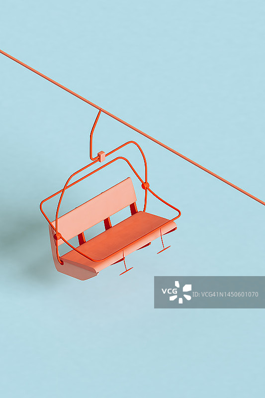 红色滑雪缆车在蓝色背景下漂浮的3D渲染图片素材