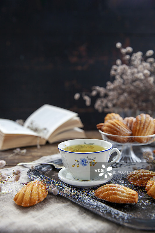 玛德琳蛋糕和茶杯图片素材