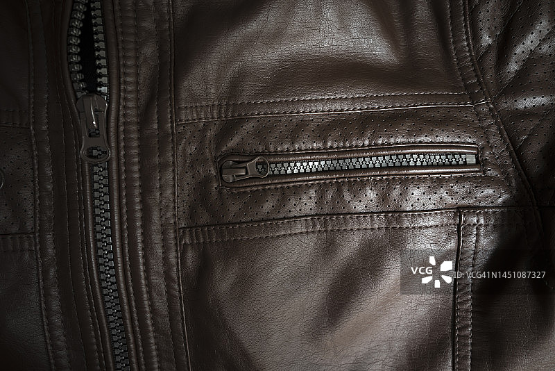 皮夹克拉链特写图片素材