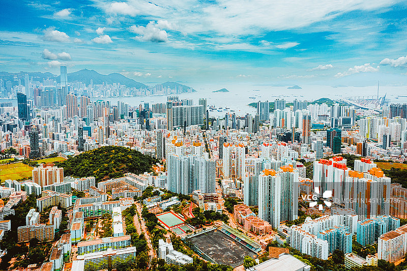 无人机视角下的香港城市风光图片素材