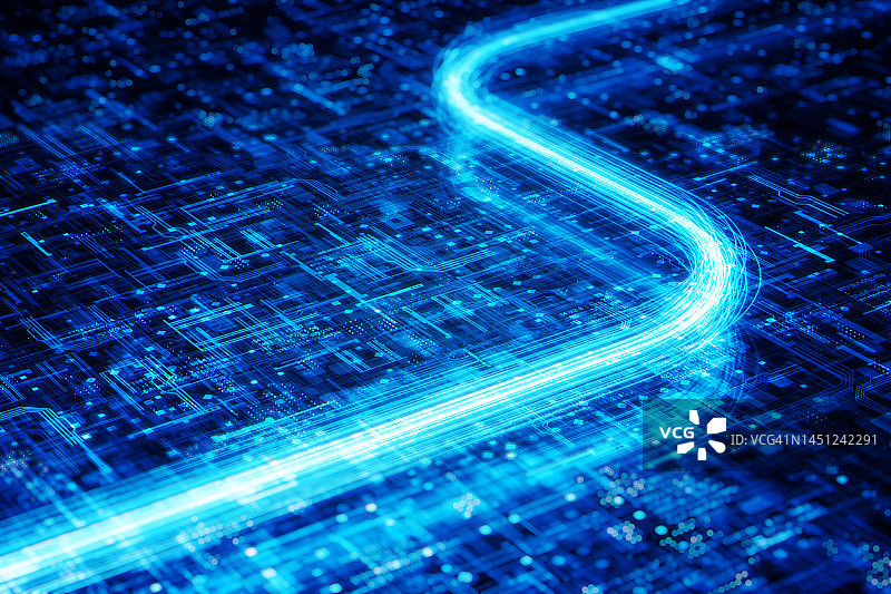 未来数字电路板上的网络流图片素材