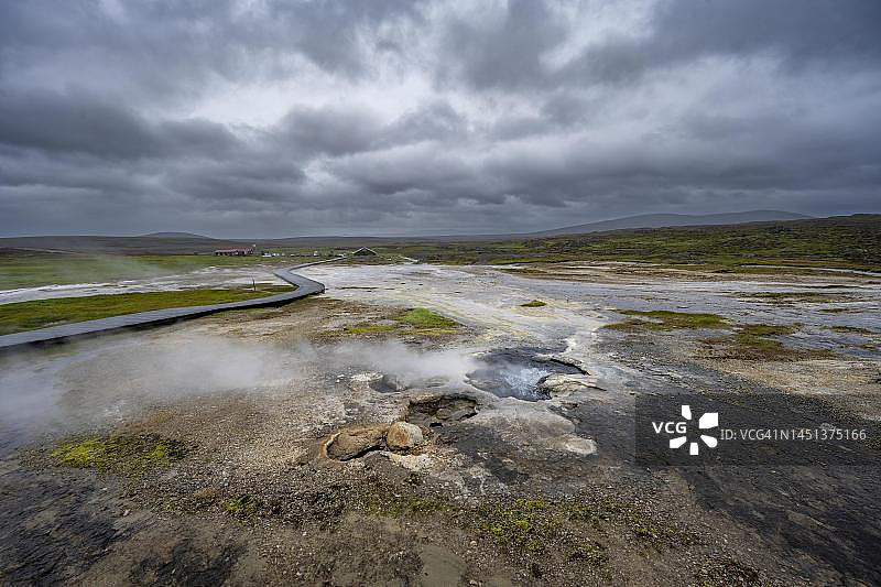 Hveravellir地热区，冰岛高地，南冰岛区冒着热气的温泉图片素材