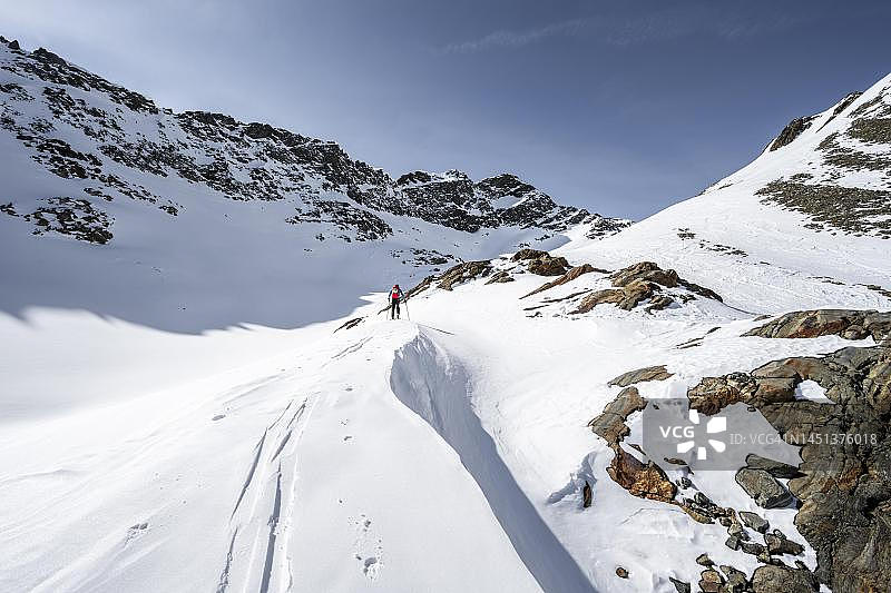 奥地利蒂罗尔州斯图拜阿尔卑斯山脉，屈泰，Sonnenstern，Sulzkogel高山滑雪之旅图片素材