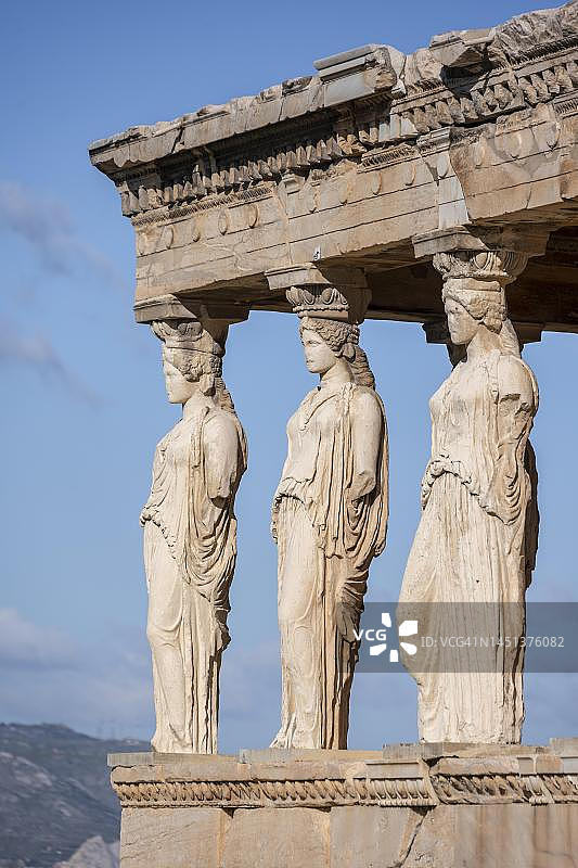 埃雷赫修神庙柱像： Caryatids， Caryatid 大厅，雅典卫城，希腊图片素材
