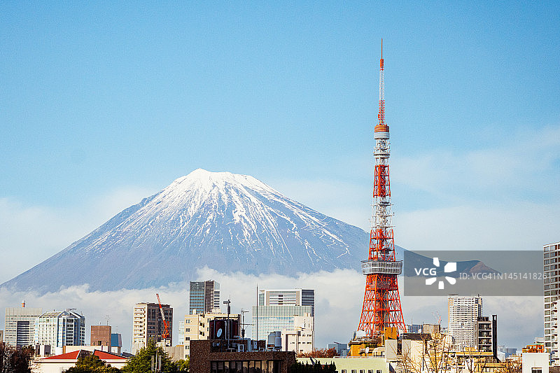 富士山和东京天际线图片素材