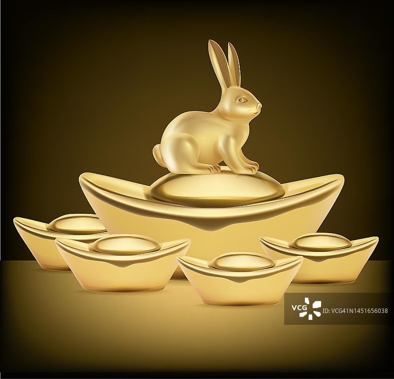 2023兔年新年标志，金色兔子3D矢量图图片素材