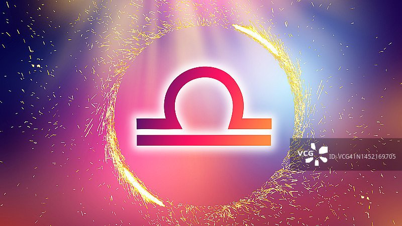 彩色光背景上的天秤座符号图片素材