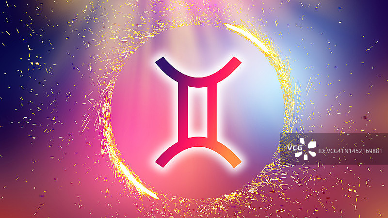 彩色灯光背景上的双子座符号图片素材