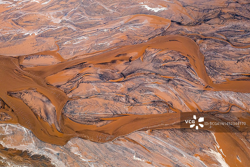 金属冶炼废水污染河流的航拍景象图片素材