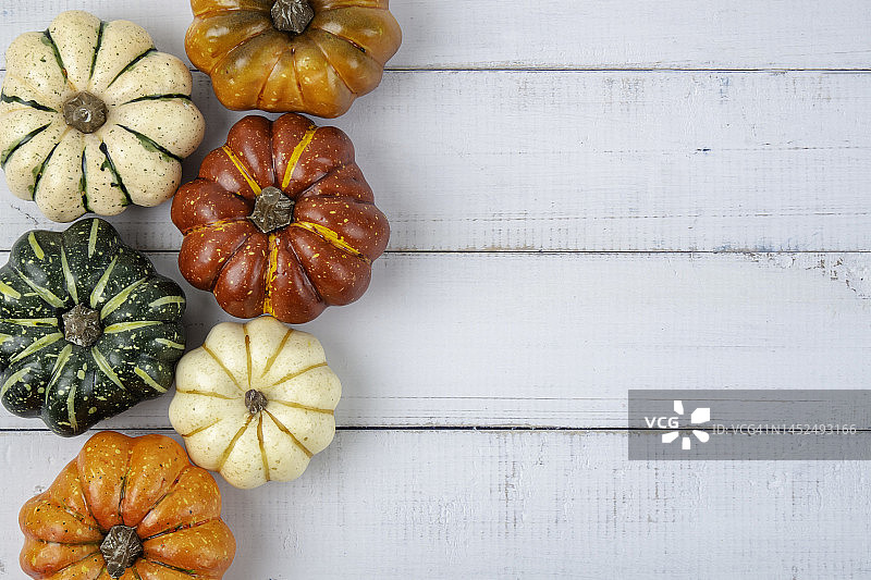 木质背景上的小南瓜图片素材