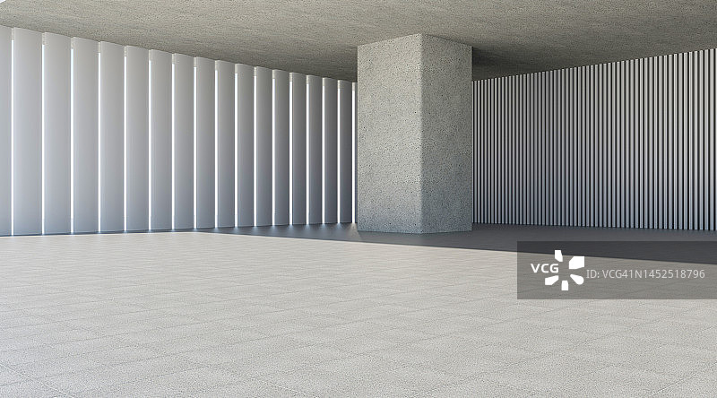 混凝土墙地面空房间3D渲染图片素材