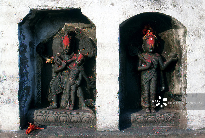 印度教神祇帕拉休拉玛和佛陀雕像（尼泊尔）图片素材