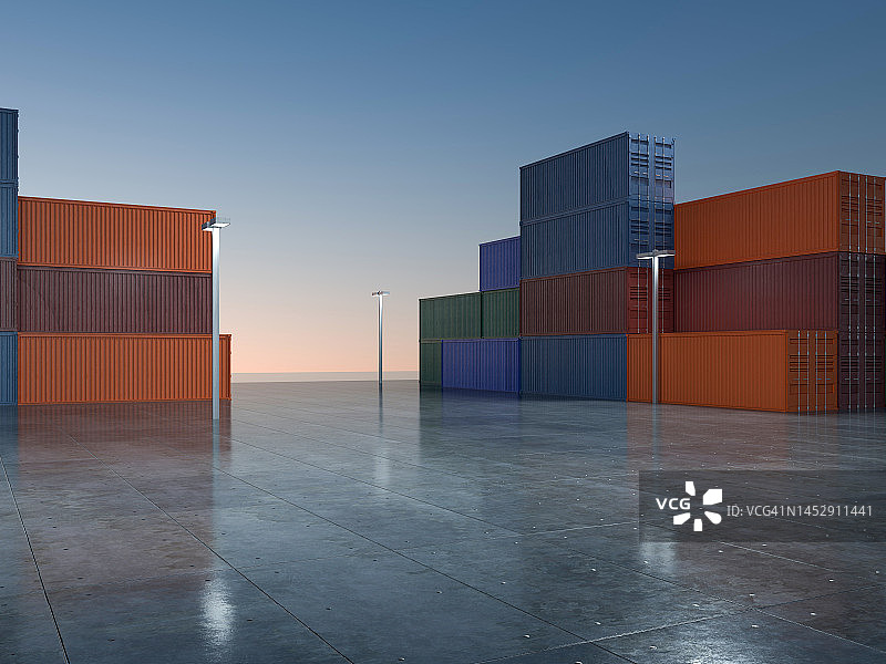 夜间集装箱码头图片素材