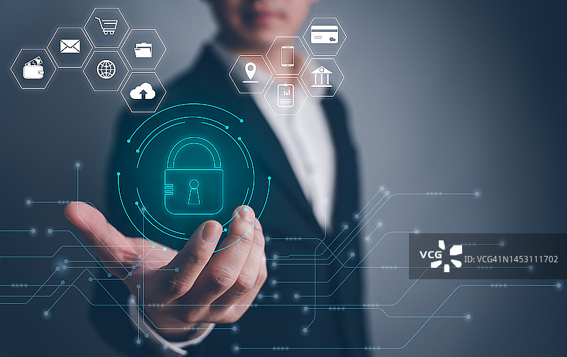 网络安全密码隐私概念：保护数据锁图标图片素材