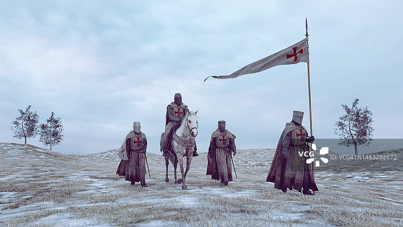 中世纪士兵身穿盔甲参加十字军东征图片素材