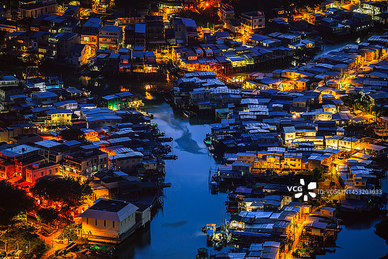 香港大屿山大澳渔村航拍图片素材