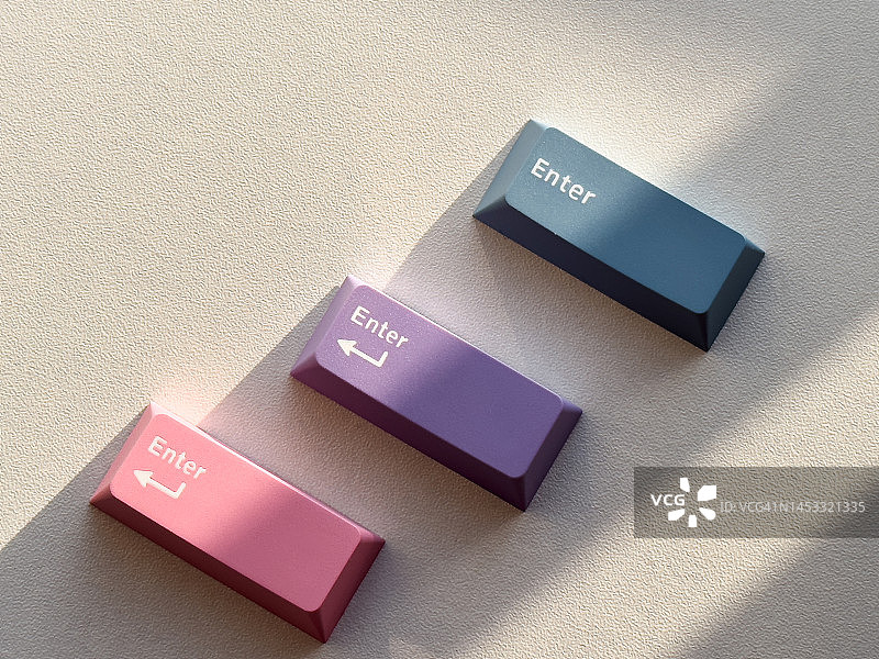 俯视3个独立的电脑键盘确认键图片素材