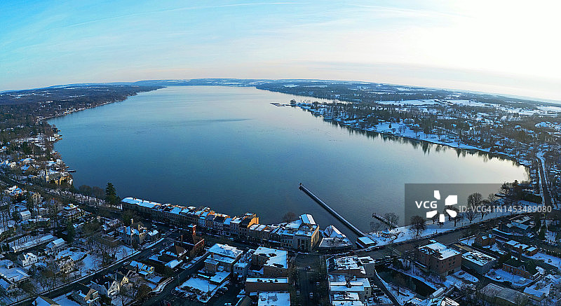 圣诞节期间的斯卡内特莱斯湖航拍图片素材