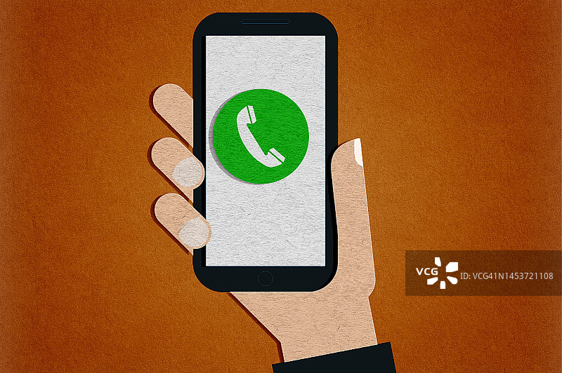 手持智能手机，显示通话界面图片素材