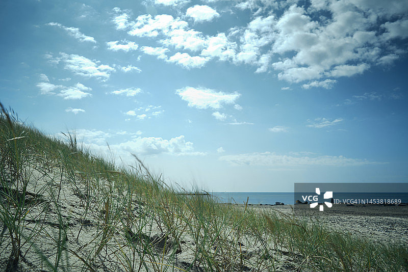 日德兰海滩上空的蓝天图片素材