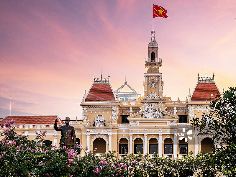 越南胡志明市人民委员会大楼特写镜头图片素材