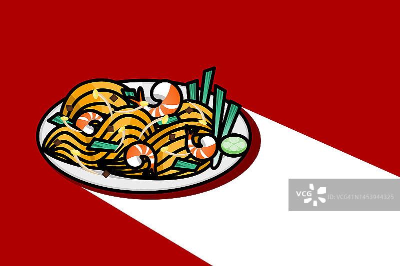 泰国餐厅美食：泰式炒河粉插画图片素材