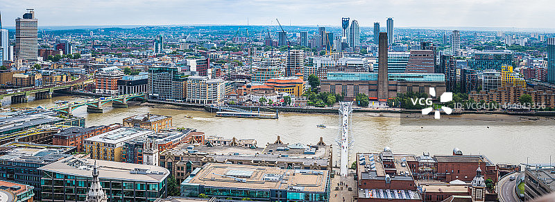 伦敦泰晤士河千禧桥至南岸地标的航拍全景图片素材