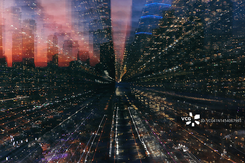 星空投射：城市矩阵的深度数据流图片素材