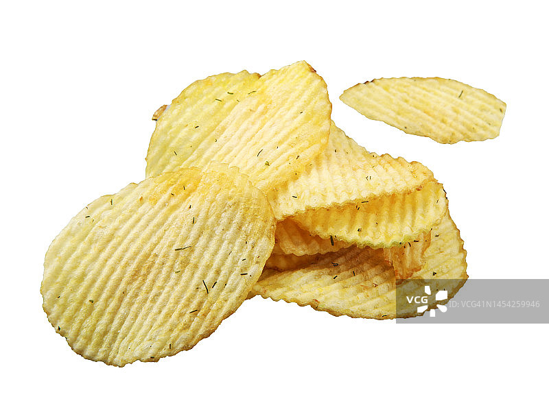 白色背景上的炸土豆片图片素材