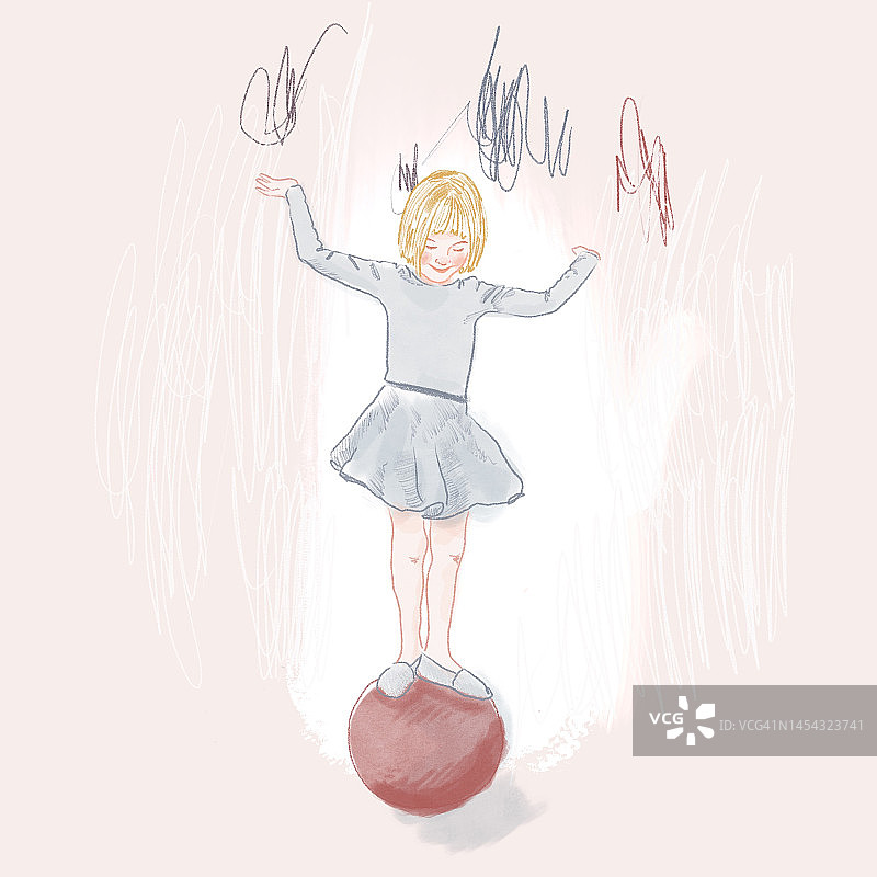 手绘水彩风格插画孩子在气球上玩耍肖像图片素材