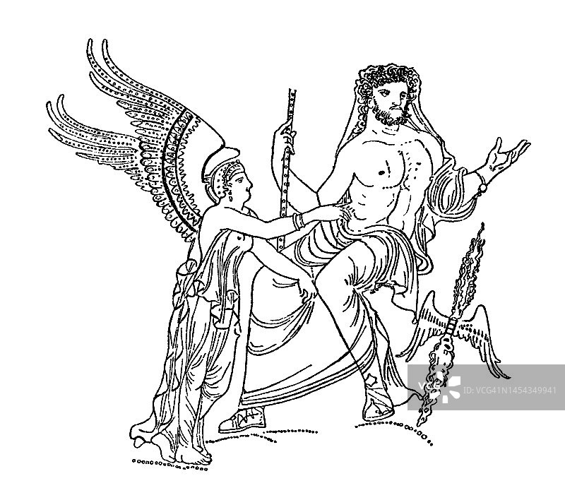 古老雕刻插图：大流士一世时期的花瓶人物及战争议会图片素材