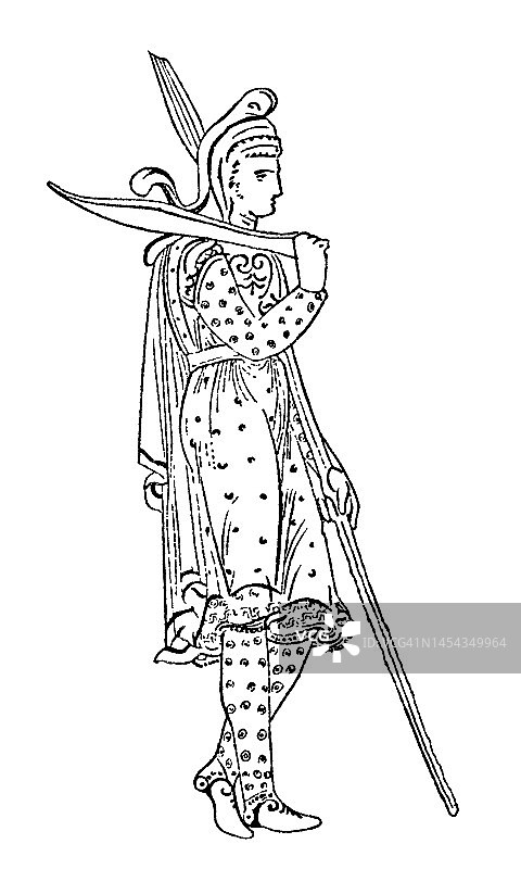 公元前3世纪大流士一世时期花瓶上的人物老雕刻插图 - 战争委员会成员图片素材