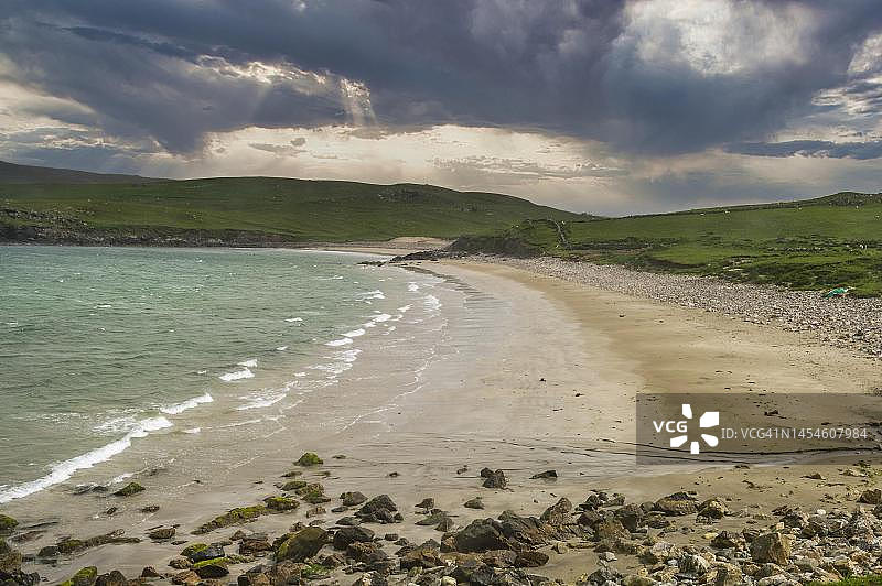 英国设得兰群岛Unst的白色长沙滩图片素材