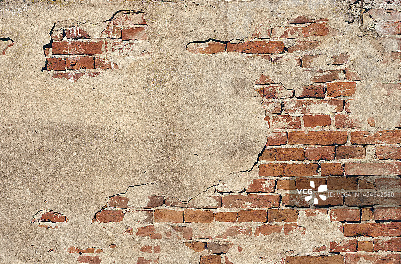 露出红色砖块的纹理脏墙图片素材