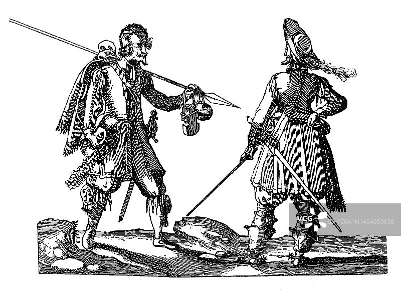 英国内战斯特拉顿战役步兵士兵古老雕刻插图图片素材