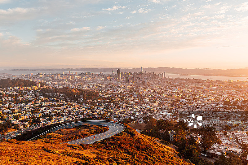 日出时分的旧金山航空天际线，加利福尼亚州，美国图片素材