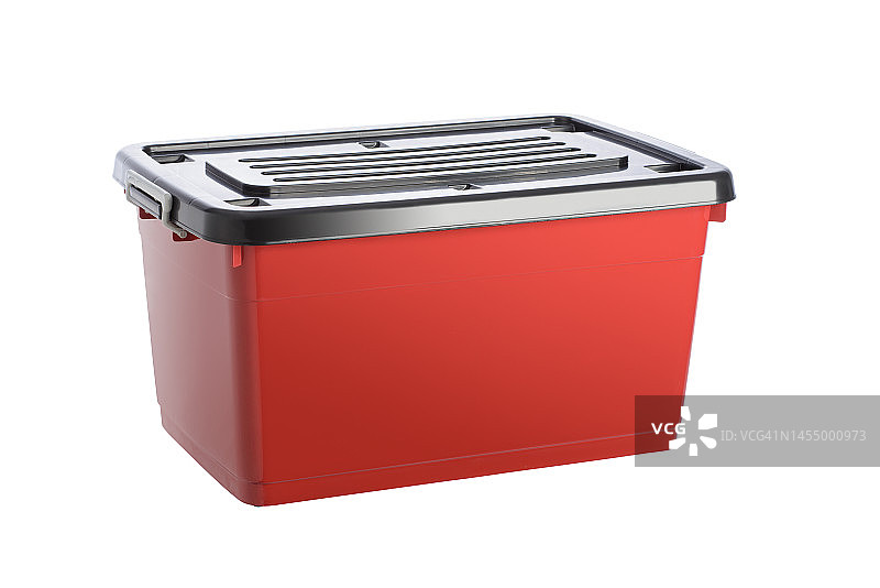白色背景上的红色塑料容器盒图片素材