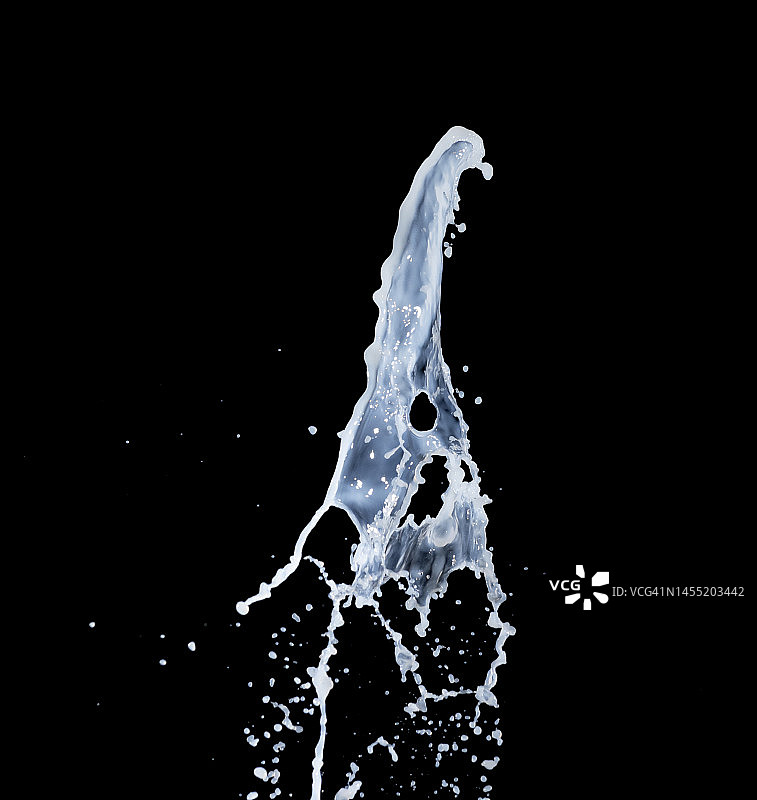 黑色背景上的牛奶飞溅和滴落图片素材