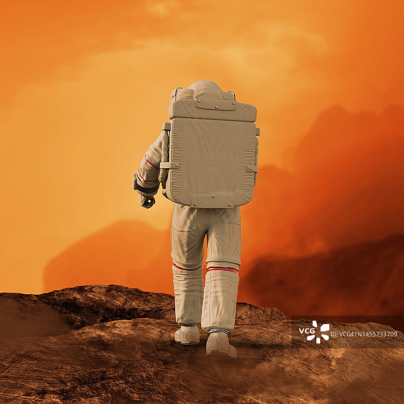 宇航员在火星表面行走插画图片素材